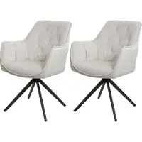 MCW Set van 2 eetkamerstoelen -L80, keukenstoel Gestoffeerde stoel Stoel met armleuningen, draaibaar, metaal Stof/textiel ~ crème-beige