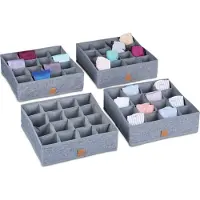 Relaxdays ondergoed organizer - set van 4 - stof - voor lades - sokken - kledingkast - grijs