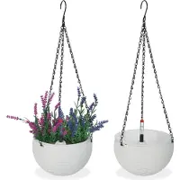 Relaxdays hangpot met opvangbakjes - set van 2 - plantenpot - watermeter - overloopgat