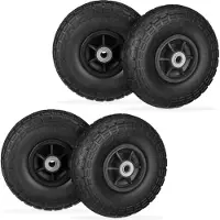 Relaxdays steekwagenwiel - set van 4 - massief rubber - skelterwiel - tuin - 4.10/3.50-4 - zwart-zwart