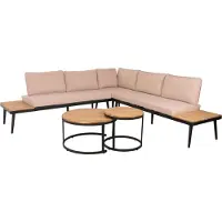 Mendler Tuinset -H54c, loungeset, bijzettafel Spun Poly Acaciahout Staal ~ lichtbruin, kussens beige