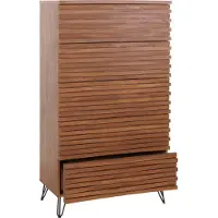 MCW Ladekast -M49, hoge kast, 3D design 5 laden massief hout mangometaal 145x80x44cm ~ walnoot look