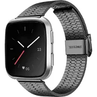 Strap-it Stalen Smartwatch bandje - Geschikt voor Fitbit Versa / Versa 2 roestvrij stalen bandje - zwart - Horlogeband / Polsband / Armband