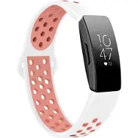 Strap-it Siliconen Smartwatch bandje - Geschikt voor Fitbit Inspire sport band - wit/roze - Horlogeband / Polsband / Armband - Maat: Maat L
