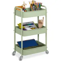 Relaxdays keuken trolley - wieltjes - 3 laags - met vilt - badkamer - serveerwagen - groen