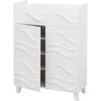 Mendler Ladekast -N86, buffetkast, 3D-golfmotief push-to-open deuren 107x76x36cm ~ wit