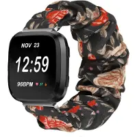 Strap-it Textiel Smartwatch bandje - Geschikt voor Fitbit Versa / Versa 2 scrunchie bandje - bloemen - Horlogeband / Polsband / Armband