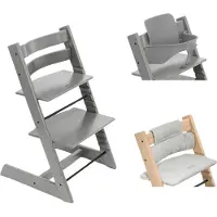 Stokke Tripp Trapp Kinderstoel beuken Storm Grey incl. kussen Grey en BabySet V2 Storm Grijs