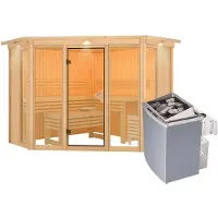 Karibu | Alcinda 2 Sauna met Dakkraag | Kachel 9 kW Geïntegreerde Bediening