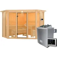 Karibu | Alcinda 2 Sauna met Dakkraag | Kachel 9 kW Externe Bediening