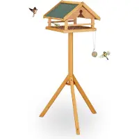Relaxdays voedertafel op standaard - hout - 120 x 62 x 55 cm - kleine vogels - tuinvogels