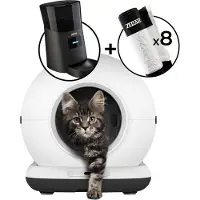 Zedar Automatische Kattenbak - Zelfreinigende Kattenbak - Met kattenbakmat, 8 rollen opvangzakjes en A600 voerautomaat