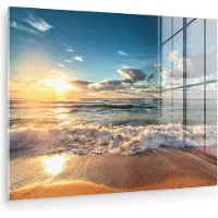 MuchoWow Glasschilderij 160x120 cm - Schilderij acrylglas - Strand - Zee - Zonsondergang - Foto op glas - Muurdecoratie woonkamer - Wanddecoratie slaapkamer - Schilderijen