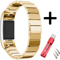 Strap-it Geschikt voor Fitbit Charge 2 bandje metaal goud + toolkit