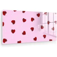MuchoWow Glasschilderij 160x80 cm - Schilderij acrylglas - Roze - Hart - Lolly - Snoep - Foto op glas - Muurdecoratie woonkamer - Wanddecoratie slaapkamer - Schilderijen