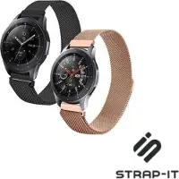Strap-it Milanees Smartwatch bandje - Geschikt voor 2-pack Samsung Galaxy Watch Milanese band 45mm / 46mm - zwart & rosé goud - Horlogeband / Polsband / Armband