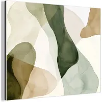 MuchoWow Aluminium schilderij 160x120 cm - Wanddecoratie metaal - Japandi - Abstract - Groen - Metalen muurdecoratie woonkamer - Decoratie industrieel - Foto op dibond - Industriële accessoires slaapkamer