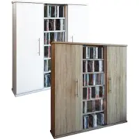 Hioshop Santo wandkast 1 glasdeur en 2 houten deuren 12 vakken Sonoma eiken decor.