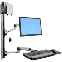 Ergotron LX 45-247-026 zit-sta werkplek, wandmontage, voor 1 beeldscherm tot 32", met toetsenbordlade &amp; medium CPU-houder, in hoogte verstelbaar, kantelbaar, zwenkbaar &amp; kantelbaar, aluminium