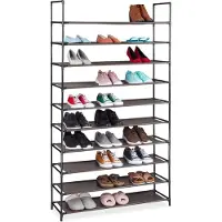 Relaxdays schoenenrek stof - 10 lagen - 50 paar - steekverbinding - 176,5x99x29,5 cm - hoog - bruin