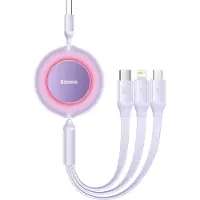 Baseus - Bright - Mirror - 2 - intrekbare - kabel - 3in1 - kabel - USB - Type - A - micro - USB - + - Lightning - + - USB - Type - C - 66W - 1,1m - paars - (CAMJ010105)