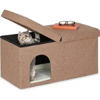 Relaxdays kattenhuis opvouwbaar - zitbankje met kattenholletje - grote kattenmand poef