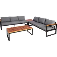 Mendler Tuinset -L26, tuinlounge loungeset zitgroep bank, aluminium acaciahout MVG-gecertificeerd ~ donkergrijs
