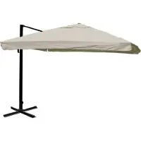 Mendler Zweefparasol -A96, 3,5x3,5m (Ø4,95m) polyester aluminium/staal 25kg ~ Flap, crèmegrijs zonder standaard, draaibaar