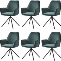Mendler Set van 6 eetkamerstoel -G67, keukenstoel armleuning, draaibare auto positie, fluweel MVG ~ groen, zwarte poten