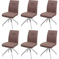 Mendler Set van 6 eetkamerstoelen -H70, keukenstoel fauteuil stoel, stof/textiel geborsteld roestvrij staal ~ bruin