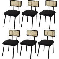 Mendler Set van 6 eetkamerstoelen -K88, armstoel stoel, hout poly rotan metaal bouclé ~ stof/textiel zwart