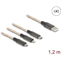 DeLOCK USB RGB oplaadkabel 3 in 1 Type-A naar Lightning Micro USB / USB Type-C 1,20 m