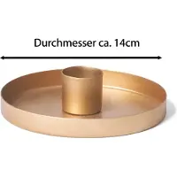 Novaliv Set van 4 kaarsenhouders, diameter 14 cm, decoratieve schaal, gouden ronde metalen kaarsenhouder, Adventskrans, kaarsenhouder, kaarsenstoker, Scandic Chic, kaarsenbord, tafelkaarsen, kerstdecoratie