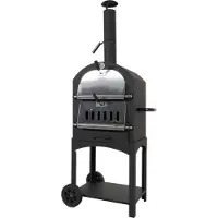 OEM Houtskoolgrill -N15, pizzaoven houtkachel, grillrooster houtskoolrooster pizzasteen, zwart hoge temperatuur gelakt staal
