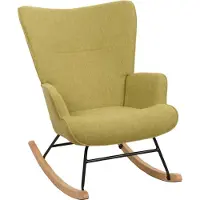 Mendler Schommelstoel -N14, schommelstoel relaxfauteuil TV-fauteuil, massief hout metaal stof/textiel 320g/m² ~ groen