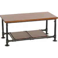 Mendler Salontafel -N27, woonkamer tafel bank tafel bijzettafel, industrieel massief hout metaal 48x100x50cm ~ bruin