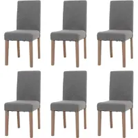 MCW Set van 6 eetkamerstoelen Littau, keukenstoel met hoge rugleuning, stof/textiel bouclé hout ~ grijs, naturelkleurige poten