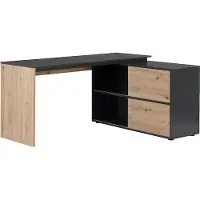 Vente-unique Hoekbureau met 2 schuifdeuren - Mdf - Naturel en zwart - COLIOBA