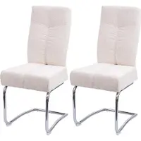 MCW Set van 2 eetkamerstoelen -G56, keukenstoel sledestoel fauteuil, metaal stof/textiel chenille ~ crème