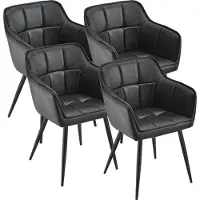 En.casa Eetkamerstoel 'Birmingham', set van 4 met armleuningen, bekleed met kunstleer, zwart