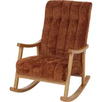 MCW Schommelstoel -K10, relaxfauteuil, hout MVG stof/textiel chenille (465 g/m²) ~ terracotta, frame naturel