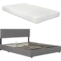 Corium Tweepersoonsbed Juva met matras en opbergruimte 180x200 cm grijs