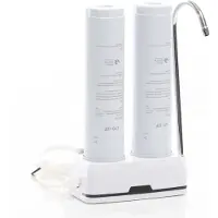 Naturewater NW-2-CTOUF waterfilter met 2 filters, voor op het aanrecht, met een filtermedium van 5 µm, een actieve koolstofblokfilter en een ultrafilter, inclusief universele adapter en waterkraan