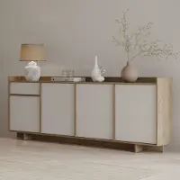 CBA Dressoir Leda - 209x36x82cm - 4 deuren & 1 lade - wit/eikdecor