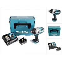 Makita Boormachine + slagboor, DTW 1002 RM1J 18 V Accu Slagmoersleutel Brushless Li-Ion + Makpac Koffer + 1 x Batterij (Oplaadbare batterij)