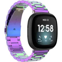 Strap-it Stalen schakel bandje - geschikt voor Fitbit Versa 3 / Fitbit Sense - regenboog