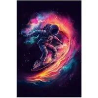 PosterMonkey Poster 20x30 cm - Astronaut - Ruimte - Surfen - Kleurrijk - Posters - Wanddecoratie tienerkamer - Kamer decoratie voor tieners - Tiener jeugdkamer accessoires
