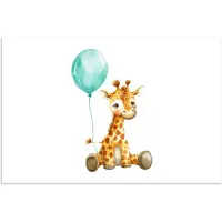 PosterMonkey Poster 30x20 cm - Giraf - Baby - Dieren - Blauwe ballon - Posters - Kamer decoratie accessoires - Wanddecoratie kinderkamer - Muurdecoratie babykamer