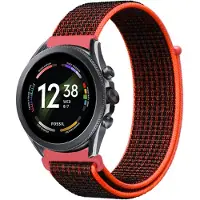 Strap-it Nylon smartwatch bandje - geschikt voor Fossil Gen 6 44mm / Gen 5 / Gen 5e 44mm - zwart-oranje