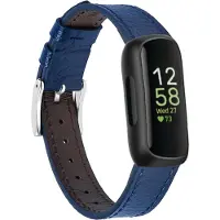 Strap-it Leer Smartwatch bandje - Geschikt voor Fitbit Inspire 3 leren bandje - donkerblauw - Horlogeband / Polsband / Armband
